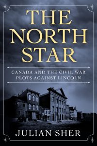 The cover of Julian Sher's The North Star, which features a black and white image of a building and the title in big gold letters.